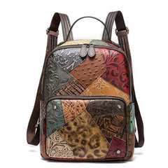 Embossed Leather Travel Day Laptop Backpack for Women